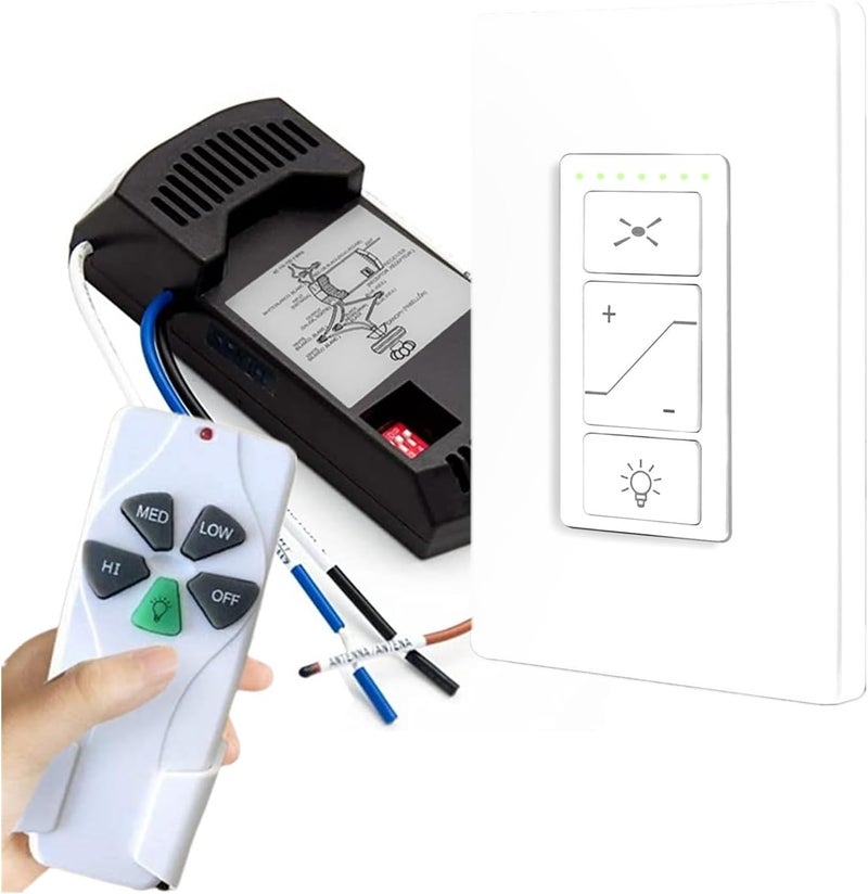 53T Universal Ceiling Fan Wall Remote Control & Receiver Kit with a Transmitter,3 Speed, Light Dimmer,Dip Switch Compatible with Hampton Bay Harbor Breeze Hunter(Wall and Wireless Control Kit) - Image 1